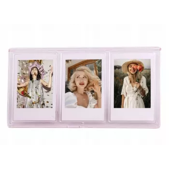 LOVEINSTANT Ramka stojąca na 3 zdjęcia kompatybilna z papierem Zink / Fuji Instax Mini - Różowa