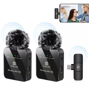 PULUZ PU648B 2x Bezprzewodowy Mikrofon Krawatowy do Smartfonów, Tabletów, Laptopów z USB-C - 2.4GHz, Dookólny, Plug and Play