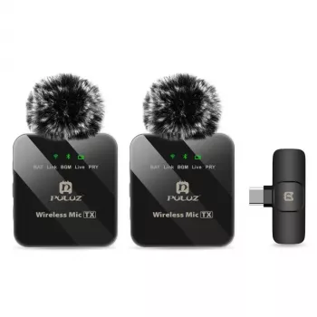 PULUZ PU648B 2x Bezprzewodowy Mikrofon Krawatowy do Smartfonów, Tabletów, Laptopów z USB-C - 2.4GHz, Dookólny, Plug and Play