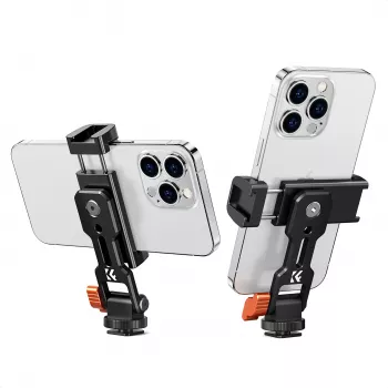 K&F Concept KF31.094 MS18 Uchwyt do smartfona na statyw - 360° obrotowy metalowy uchwyt na telefon z gwintem 1/4 inch, podstawą Arca-Swiss, stopką zimną, czarny