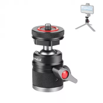 PULUZ Mini Głowica Kulowa 3D z Gwintem 1/4 cala i 2 Mocowaniami na Stopkę, Udźwig 3kg, Czarna PU3075B