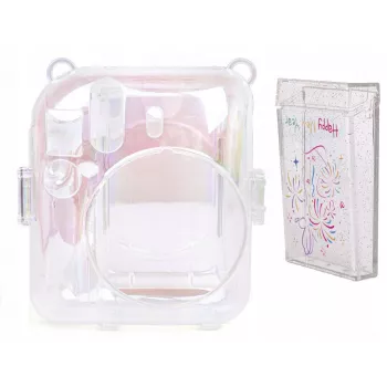 LOVEINSTANT 2-w-1 Zestaw Etui i Pudełko na Zdjęcia do Fuji Instax Mini 12, Przezroczysty Shimmer