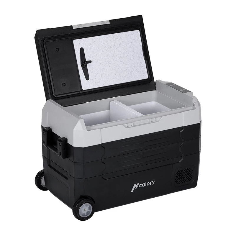 HCALORY D55M+ Lodówka samochodowa z Bluetooth, 55L, kompresor, -20°C do +20°C, DC 12V/24V, AC 100-240V, czarny
