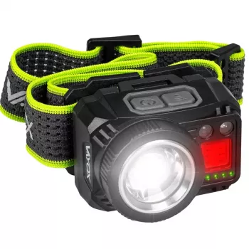 VAYOX VA0098 akumulatorowa latarka czołowa, 500 lm, zoom, czujnik ruchu, zasilanie hybrydowe (1200 mAh / AAA)