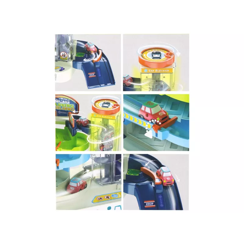 LEAN TOYS Interaktywny Wielopoziomowy Parking dla Samochodów, Światła i Dźwięki