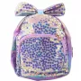 Plecak dziecięcy LEAN z cekinami w kwiaty i kokardą, fioletowy, 22 cm, 2,8 l