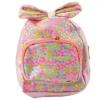 Plecak dziecięcy LEAN z cekinami, kwiatami, kokardą, jasnoróżowy, 22cm, 2.8L