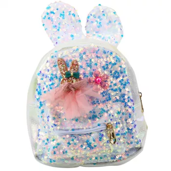 Plecak dziecięcy LEAN z cekinami i uszami królika biały 22cm 4.4L