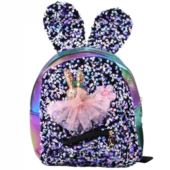 Plecak dziecięcy LEAN z cekinami i uszami królika, ciemny kolorowy, 22cm, 4.4L