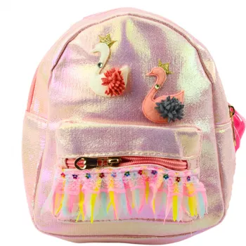 LEAN TOYS Plecak dziecięcy Łabędzie Koronkowe Ozdoby Różowy 22cm 2.8L