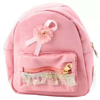 Plecak dziecięcy LEAN z wytłaczaną kokardą i falbanką, różowy, 20 cm, 2,5 l