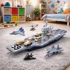 LEAN TOYS Duży Lotniskowiec Wojskowy z Myśliwcami, Czołgami i Pojazdami 70cm