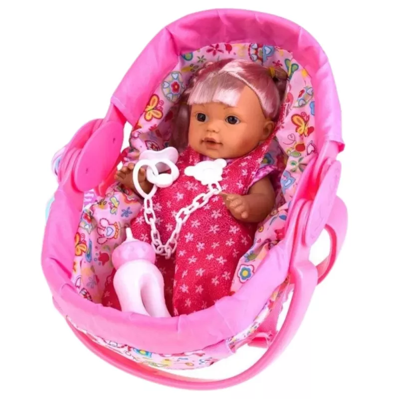 LEAN TOYS Lalka Bobas w Nosidełku z Butelką, Smoczkiem, Mówi, Gaworzy, Siusia