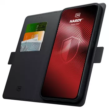 3MK PROTECTION Samsung Galaxy A37 - 3mk Hardy Foldy Case, Czarny, Etui Portfolio, Portfel, Kieszenie na karty, Podpórka, Zamknięcie magnetyczne