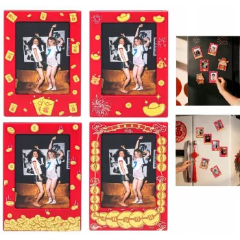 LOVEINSTANT 4x Magnetyczna Ramka na Zdjęcia do Instax Mini, Czerwona/Złota