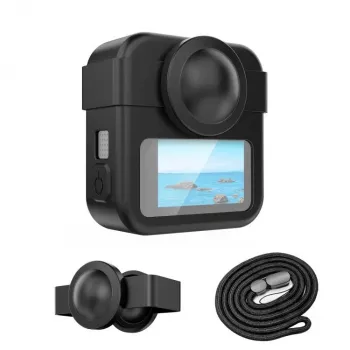 PULUZ 3-w-1 Zestaw: Etui ochronne, Osłona obiektywu, Pasek na rękę do GoPro Max 2 - Czarny