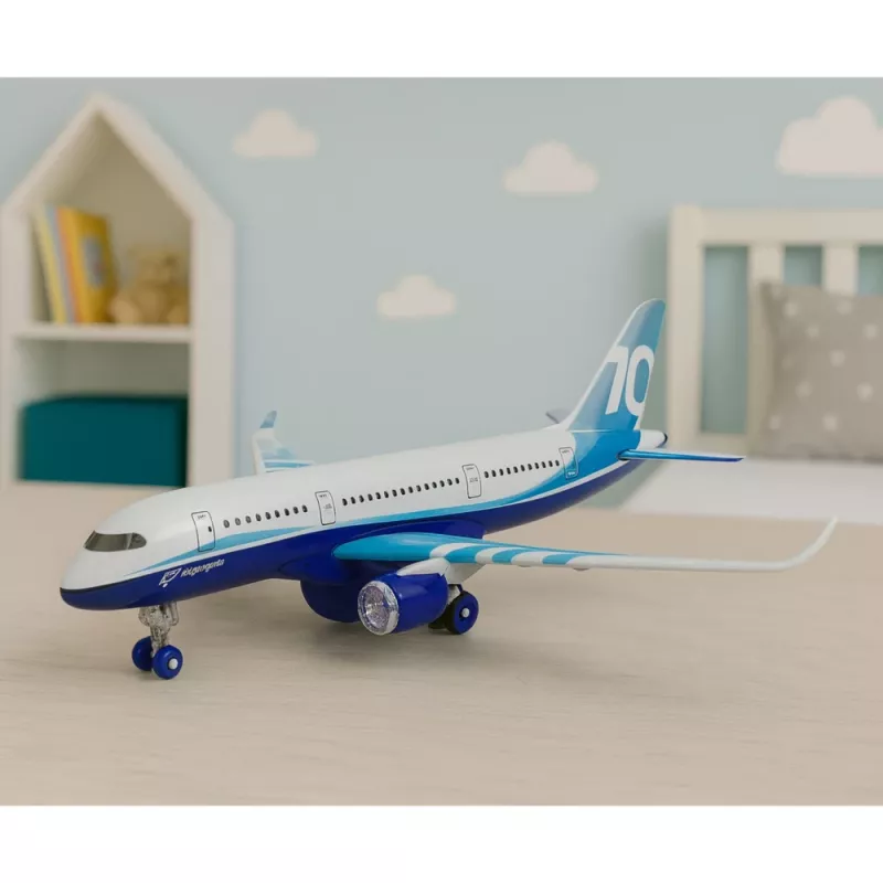 LEAN TOYS Samolot pasażerski z silnikiem pull-back, metal, światła, dźwięki, 23 cm