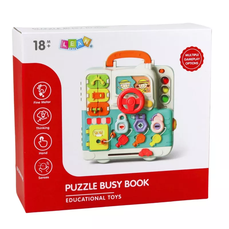LEAN TOYS Interaktywna Książka Edukacyjna Tablica Manipulacyjna Światła Dźwięki 16 szt.