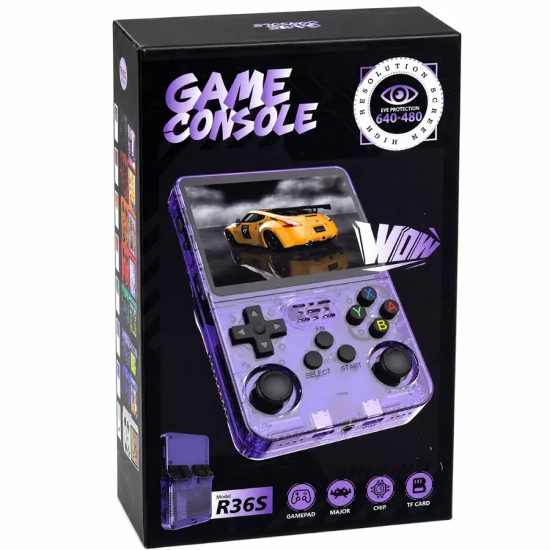 LEAN TOYS Mini R36S Przenośna Konsola do Gier Retro 21 000 IPS 3,5 Cala Fioletowa