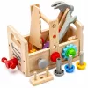 LEAN TOYS Drewniany Zestaw Narzędziowy dla Dzieci z Kołami Zębatymi i Nakrętkami - 25 Elementów, Drewno FSC, Wiek 3+