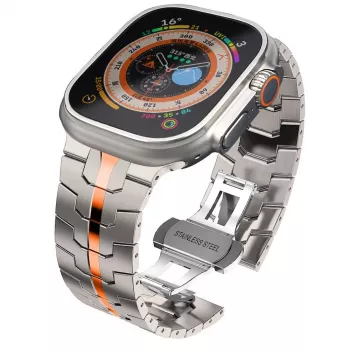 TECH-PROTECT STAINLESS LINE Pasek Apple Watch 44/45/46/49 mm Tytan/Pomarańczowy