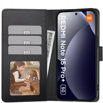 Etui portfel Tech-Protect do Xiaomi Poco M8 Pro / Redmi Note 15 Pro+ Plus 5G, matowa czerń