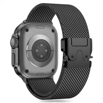 TECH-PROTECT MILANO Apple Watch 8 / 9 / 10 / 11 / SE / Ultra (44 / 45 / 46 / 49 mm) Czarny Pasek Mesh ze Stali Nierdzewnej – Pętla Mediolańska