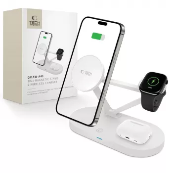Tech-Protect QI15W-A41 3IN1 MagSafe Wireless Charging Station Biała
