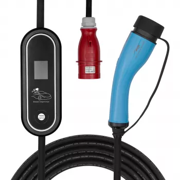 Akyga AK-EC-22 przenośna ładowarka EV, Typ 2, wtyczka CEE 5-pin, 3-fazowa, 32 A, 22 kW, LCD, 5 m