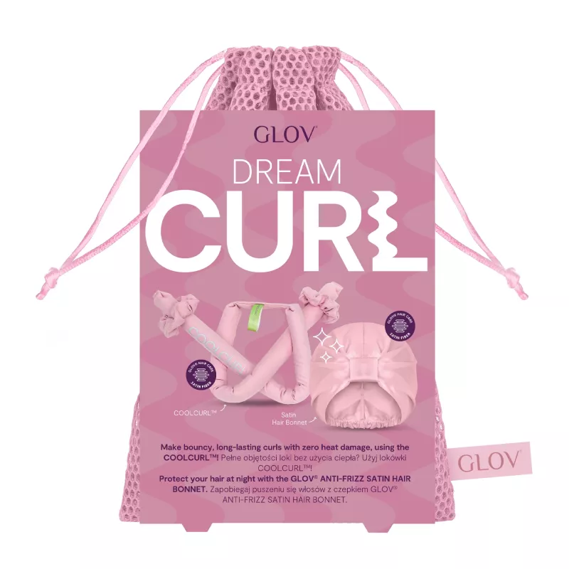 GLOV_SET Dream Curl Heatless Hair Curler Set - 1 Curling Rod + 1 Satin Bonnet - Pink