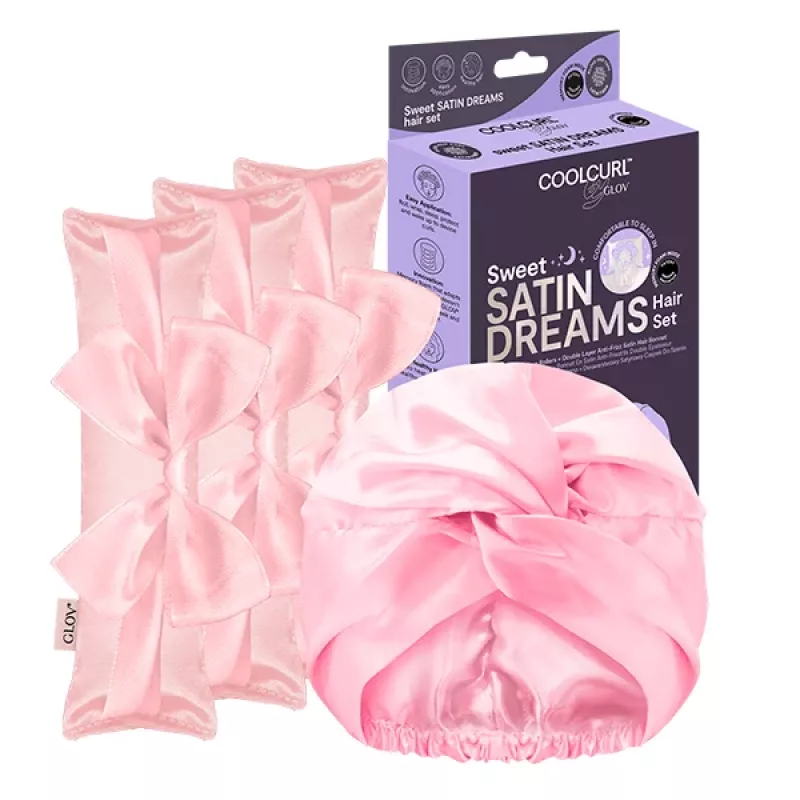 GLOV_SET Sweet Satin Dreams Heatless Hair Curlers 3szt + Double-Layer Satin Sleep Cap 1szt Czarny