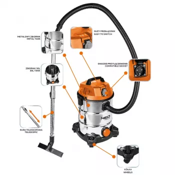NEO TOOLS Vacuum Cleaner 1400W, 30L