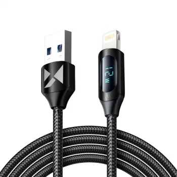 Wozinsky WUALC2 USB-A do Lightning kabel z wyświetlaczem LED, 2,4A, 2m, czarny