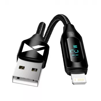Wozinsky WUALC2 USB-A do Lightning kabel z wyświetlaczem LED, 2,4A, 2m, czarny