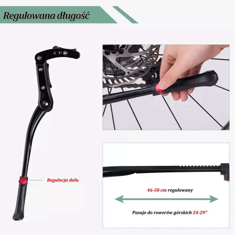 Podpórka rowerowa ROCKBROS JC1005BK - Czarna, regulowana 345-400mm, stop aluminiowy, gumowa antypoślizgowa stopka, do kół 24-29 cali