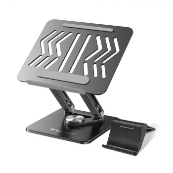Podstawka pod laptop Wozinsky 360° Czarna z uchwytem na telefon