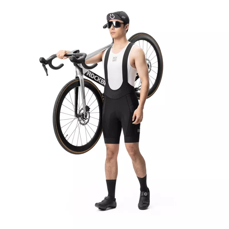 ROCKBROS YDDK009 Męskie Szorty Rowerowe z Szelkami z Wkładką, Krótka Długość, Rozmiar L, Czarny