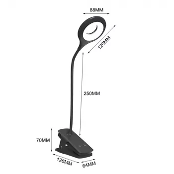 WOZINSKY Mini Bezprzewodowa Lampa LED do Czytania z Klipsem i Kablem USB-C - Czarny