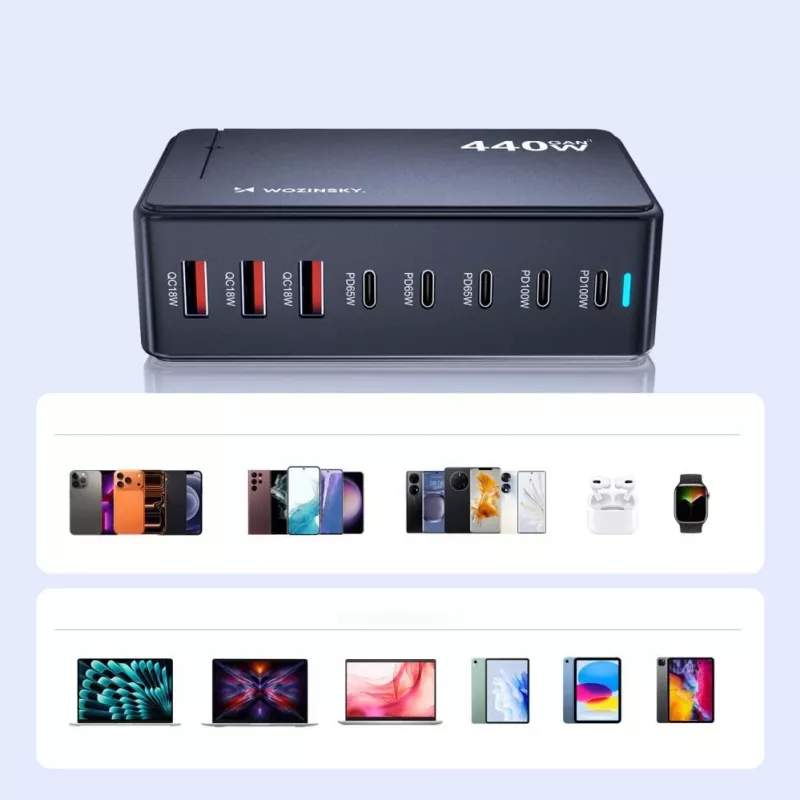 Wozinsky 240W GaN QC3 Charging Station - Czarny