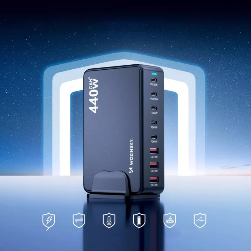 Wozinsky 240W GaN QC3 Charging Station - Czarny