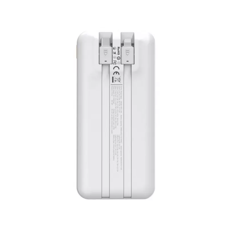 Powerbank Wozinsky WFC-15W 20000mAh 22.5W PD20W z wbudowanymi kablami Lightning i USB-C - Biały