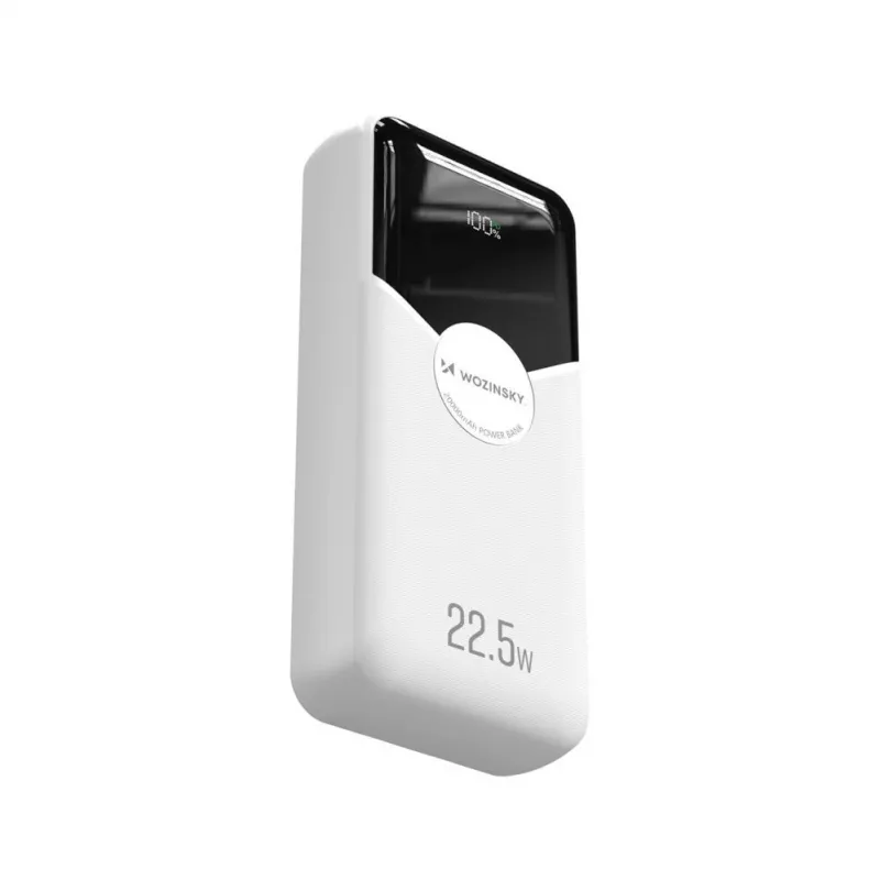 Powerbank Wozinsky WFC-15W 20000mAh 22.5W PD20W z wbudowanymi kablami Lightning i USB-C - Biały