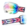 ROCKBROS SP284 Gogle narciarskie dla dzieci - Matowa biała ramka, szara soczewka PC z różowym lustrem Cherry Blossom