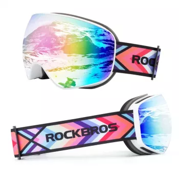 ROCKBROS SP284 Gogle narciarskie dla dzieci - Matowa biała ramka, szara soczewka PC z różowym lustrem Cherry Blossom