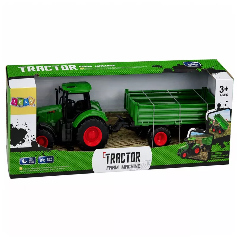 LEAN TOYS Ciągnik Rolniczy z Wywrotką, Gumowe Koła, Zielony, 1:24