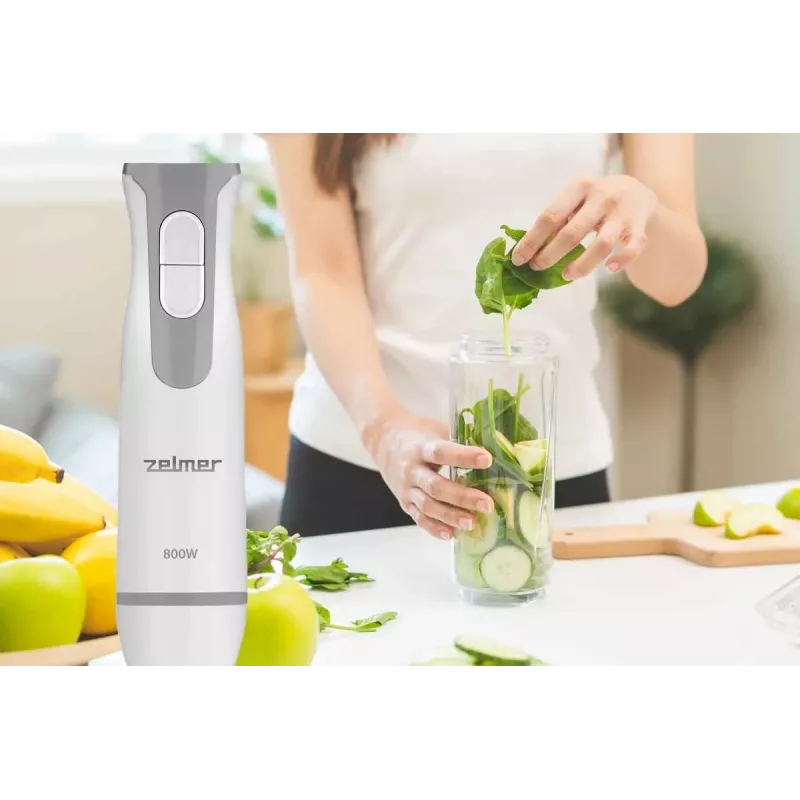 ZELMER ZHB4555S 1000W Blender Ręczny, Srebrny/Czarny, Ostrze ze Stali Nierdzewnej, Regulacja Prędkości z Turbo, Rozdrabniacz 500ml, Trzepaczka, Kubek 700ml