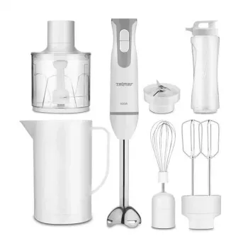 ZELMER ZHB4555S 1000W Blender Ręczny, Srebrny/Czarny, Ostrze ze Stali Nierdzewnej, Regulacja Prędkości z Turbo, Rozdrabniacz 500ml, Trzepaczka, Kubek 700ml