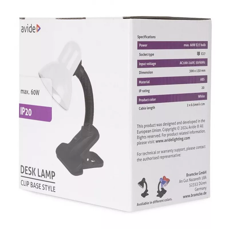 Lampa biurkowa clip-on Avide Basic Clipbar Max 60W Czarny