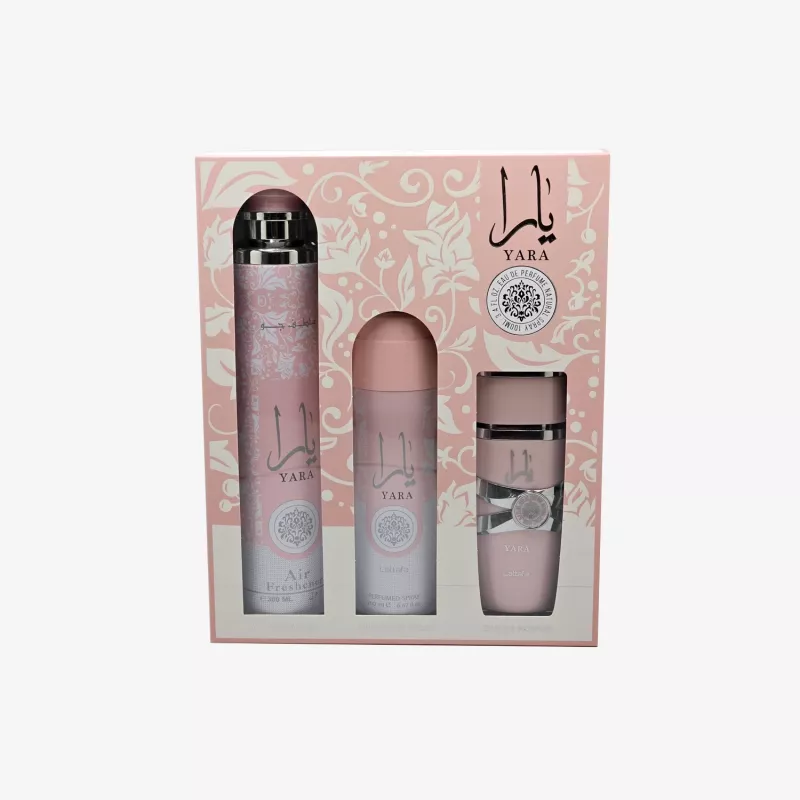 Lattafa Yara Eau de Parfum 100ml + Deodorant Spray 200ml + Odświeżacz Powietrza 300ml Zestaw Prezentowy