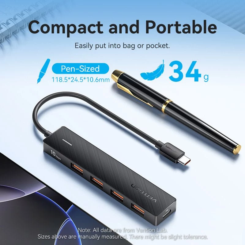 HUB VENTION USB-C do USB 3.2 Gen 2 z PD 100W, 0,15m, Czarny